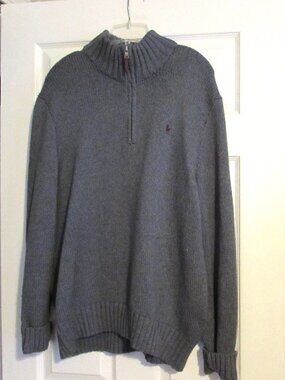 POLO RALPH LAUREN Heavy Cotton Gray Sweater with Quarter Zip Turtleneck Size L